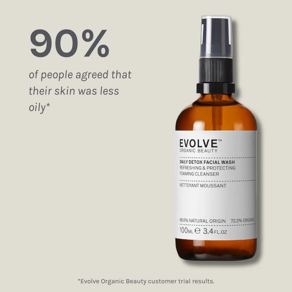 Evolve Organic Beauty - Natural Daily Detox Facial Wash | Small-Batch, Vegan Clean Beauty (Full Size, 3.4 fl oz | 100 ml) Packaging May Vary