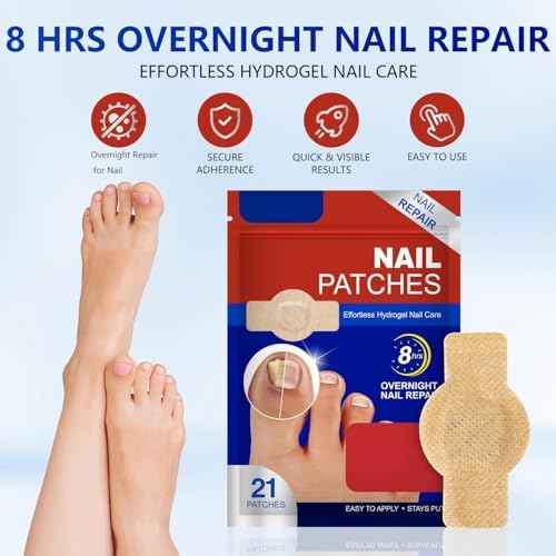 Nail Patches, 8-Hour Overnight Treatment, Fast-Acting Toenail Repair Patches, 21 Patch,for Damaged Nails Foot Nails Repair and Care,Strengthens Brittle Nail