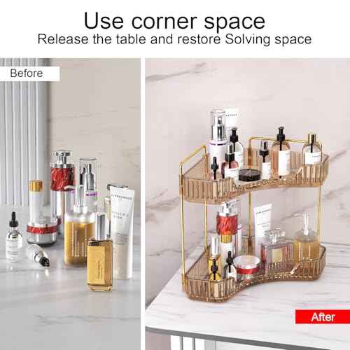 GTI 2 Tier Makeup Organizer, Large Capacity Bathroom Counter Organizer, Perfume Cosmetics Skincare Vanity Organizers, Dresser Countertop Organizer and Storage for Women (Amber)