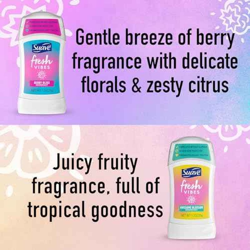 Suave Aluminum-Free Deodorant, Kids & Teen Girls ??Fresh Vibes Berry Bliss & Awesome Blossom, 48H Protection, 1.2 Oz Ea