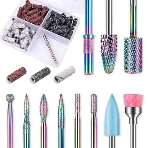 Depvko 10pcs Carbide Nail Drill Bits Set: Professional Cuticle Bit for Efile Nail Drill with 75pcs Small Sanding Bands (#80#120#180) & Mandrel Bit Acrylic Gel Nail Remover Tool Manicure Pedicure Kit