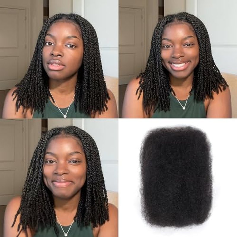 Afro Kinkys Bulk Human Hair -100% Real Human Hair for Mini Twist, Braiding, Loc Extensions & Crochet, Kinky Curly Hair Bundles, Natural Afro Bulk for Dreadlocks(1B, 18 Inch(Pack of 1))