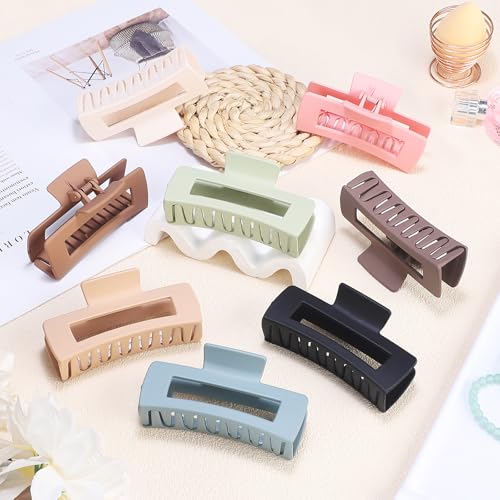 4.1 Inch Large Hair Claw Clips 8 Pcs Rectangle Big Clips for Thick Hair Nonslip Acrylic Banana Jaw Accessories for Women and Girls (Brown Colorful)