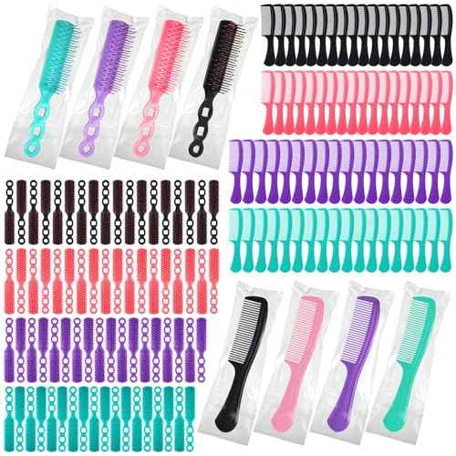 Baderke 144 Pack Individually Wrapped Hair Brushes Combs Set for Homeless, Detangling Brush Widen Combs for Curly Hair Suitable for Women Men Shelter Nursing Hotel Church Charity Supplies(4 Colors)