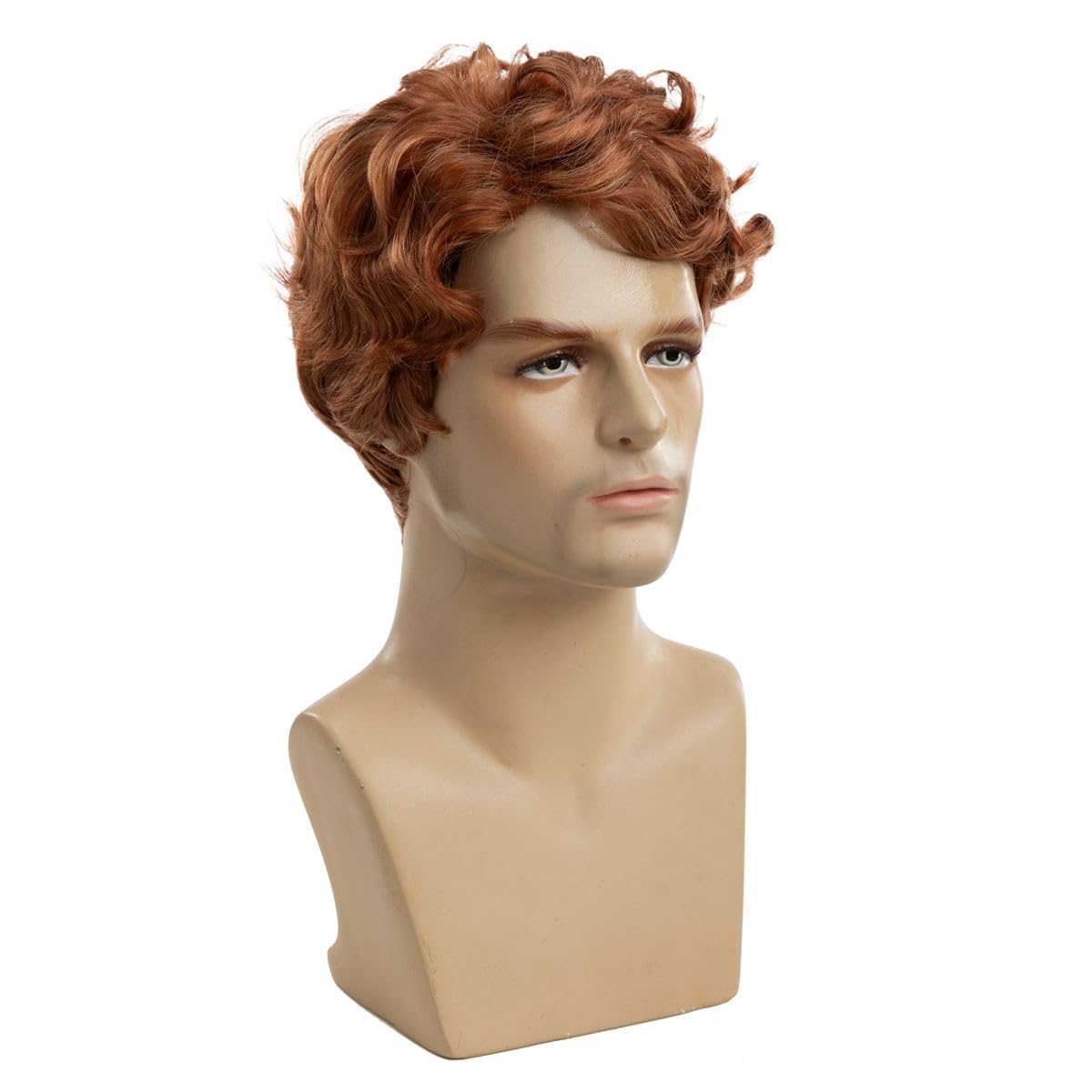 Short Curly Orange Wig for Men - Fluffy Synthetic Cosplay Hair for Halloween