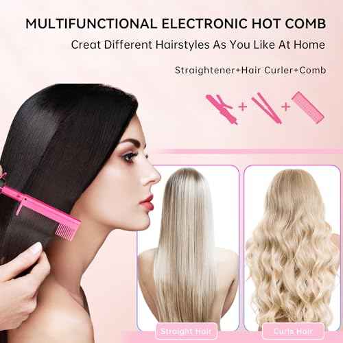 Hair Straightener, Electric Hot Comb Hair Straightener Brush with Ceramic Heater Surface, Fast Heating, Dual Voltage, Adjustable Temperature for Natural Black, Curly, Frizzy Hair & Beard