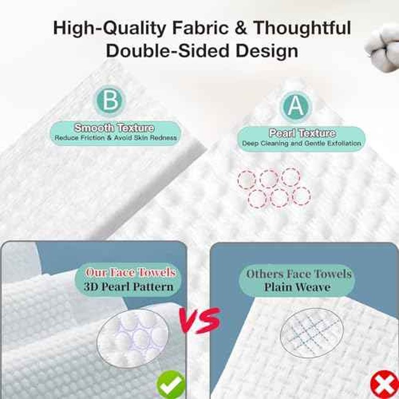 100% Pure Cotton Disposable Face Towel, Soft & Skin Friendly Face Towelettes Disposable for Sensitive Skin, Lint- free Makeup Remover Dry Wipes, Thick Facial Towels Disposable