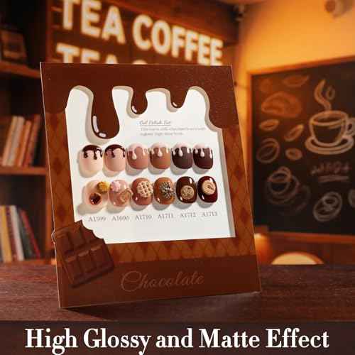 Double Rhythm 6 Pcs 15 ML Gel Polish Set Same Color Same Bottle Soak Off Gel Polish Kit Nail Art Manicure Salon DIY at Home for Women (Burgundy Cherry Brown Coffee -T6-69)