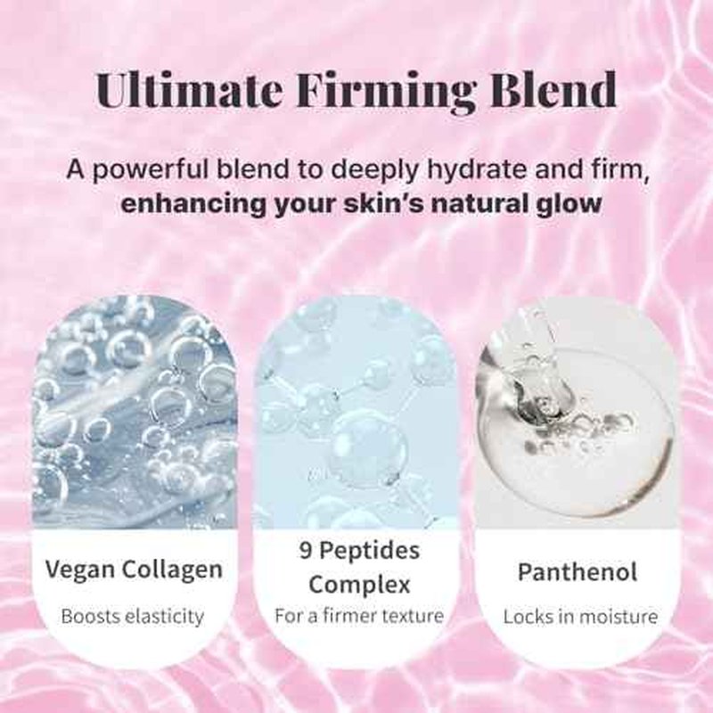 Firm & Glow Sheet Mask with Vegan Collagen Semi-Gel Sheet Biodegradable 100% Cellulose for Anti-Aging Hydration Elasticity Peptide Complex-9 Niacinamide 5 Count