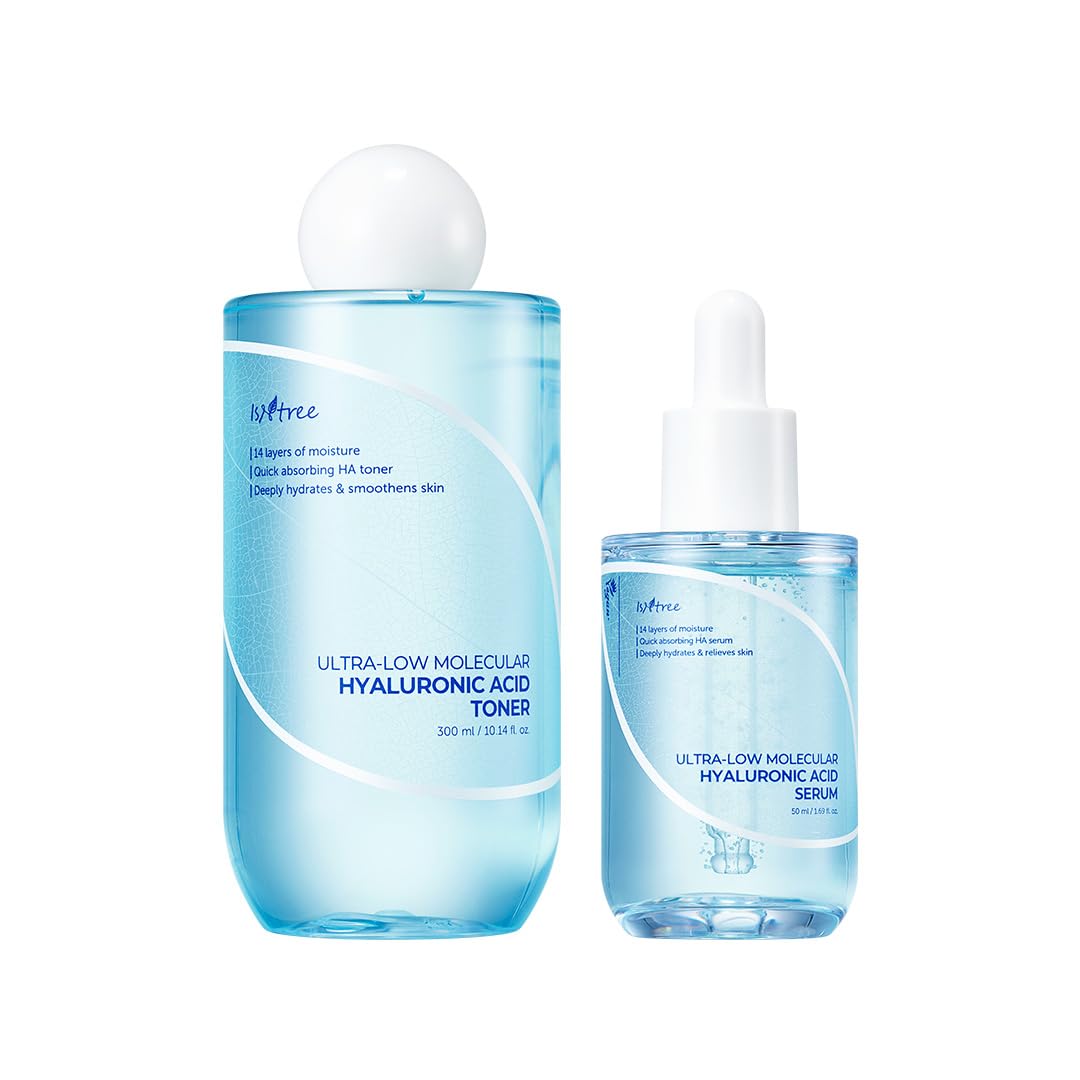 ISNTREE Ultra-Low Molecular Hyaluronic Acid Toner 300ml, 10.14 fl oz + Ultra-Low Molecular Hyaluronic Acid Serum 50ml, 1.69 fl oz