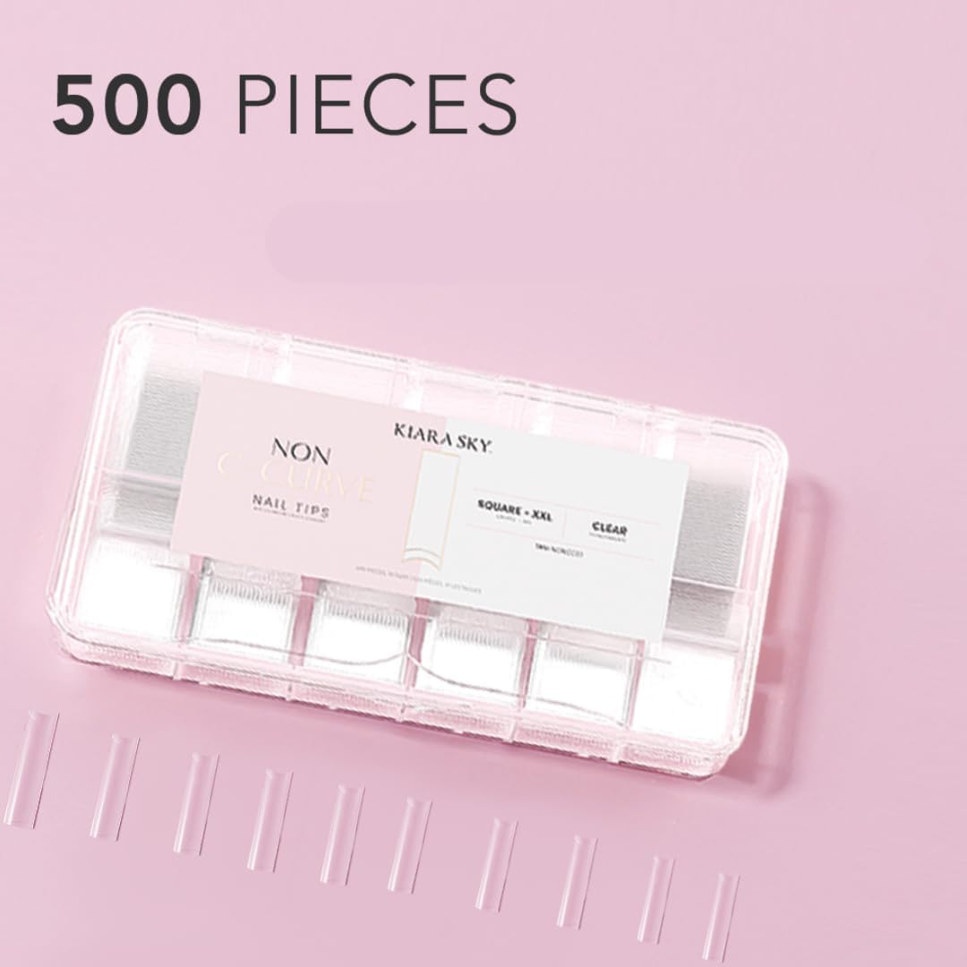 Kiara Sky Professional Nails Non C Curve Nail Tips (Non C-Curve Nail Tips XXL - Square - Clear)