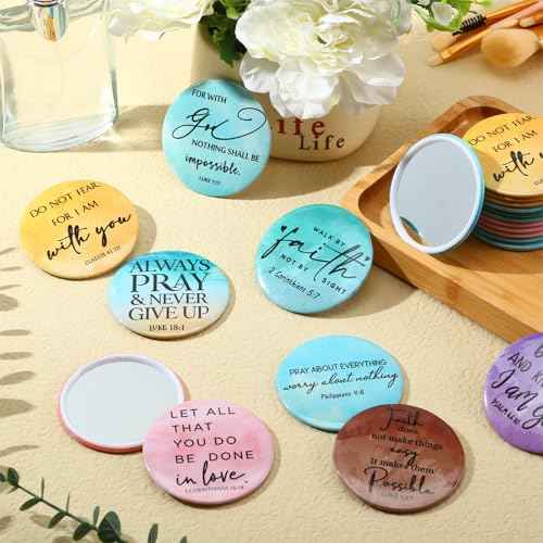 36 Pcs Christian Compact Mirrors for Women Inspirational Bible Verse Scripture Pocket Mirrors Bulk Mini Purse Makeup Mirror for Grandma Pastor's Wife Christmas Thanksgiving Church Party Favor