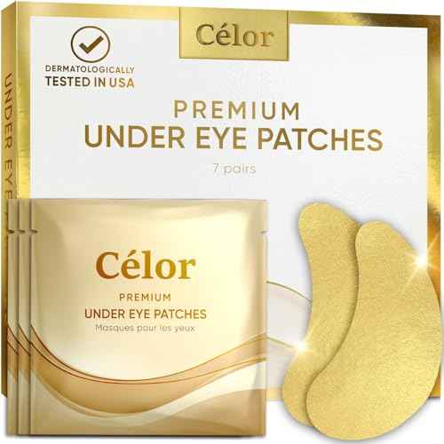 C?LOR Under Eye Patches Premium - Golden Under Eye Mask Enriched with Hyaluronic Acid, Caffeine, Tea Tree & Collagen, under eye Patches for Women & Men (7 Pairs)
