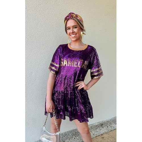 Game Day Sequin Headband Football LUS Tigers Team Spirit Purple Gold Sequins Top Knot Hairband Sports Football Mom Headband Hair Accessories Game Day Outfit