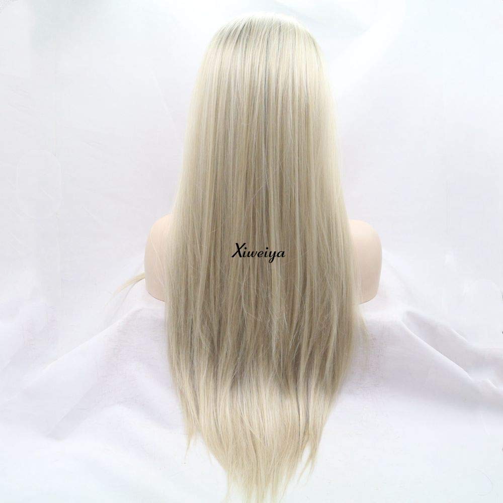 xiweiya Natural Straight Hair Light Blonde Ombre Brown Color Side Part Synthetic Lace Front Wigs For Women Heat Resistant Fiber Replacement Wig Cosplay Hair