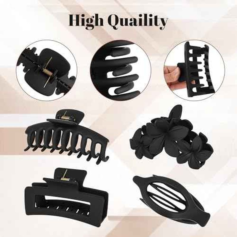 Hair Clips for Women: Non-Slip Strong Hold Jaw Claw Clips for Thin Thick Curly Hair, Classic Black Hair Claw Set Include Large, Square, Flower, Flat & Small Clips as Christmas Gift 12Pack(Set A)