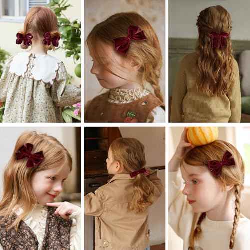 Dark Red Velvet Ribbon Hair Bows 12pcs 3¡± Small Burgundy Dressy Bow Alligator Clips School Uniform Decor Accessories for Teen Toddler Girls Women Christmas Valentines Xmas Gift