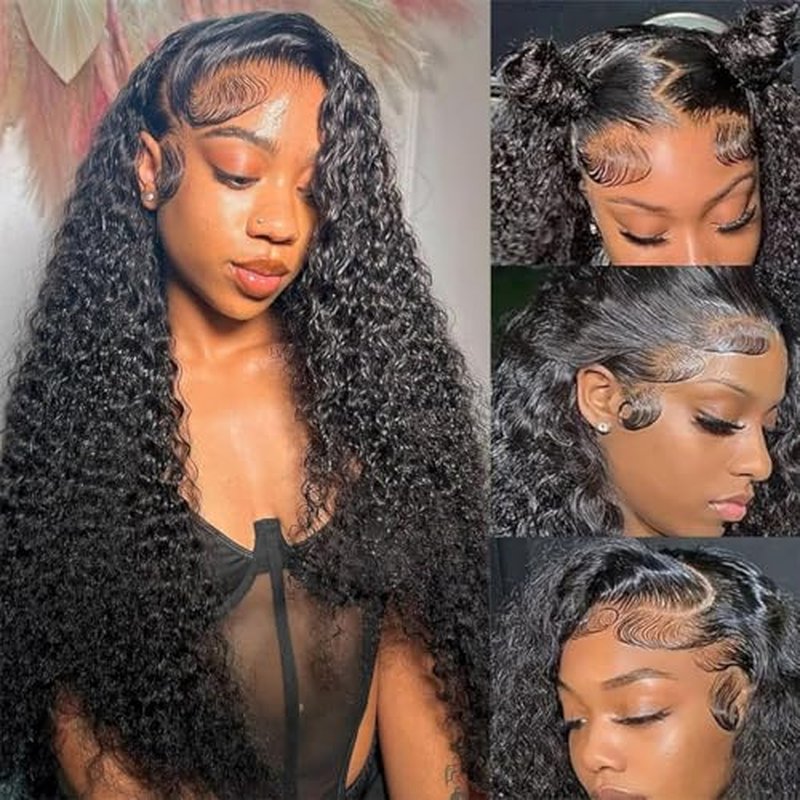 13x6 Deep Wave Lace Front Wigs Human Hair HD Transparent Lace Front Wigs Human Hair for Women Pre Plucked with Baby Hair Deep Curly Glueless Wig 180% Density 24 Inch