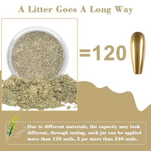 Allstarry Chrome Nail Powder Champagne Gold Metallic Mirror Effect Dust Glitter Glazed Manicure Decoration Reflective Pigment for Gel Polish Nail Art Decoration Resin Craft, Festivals