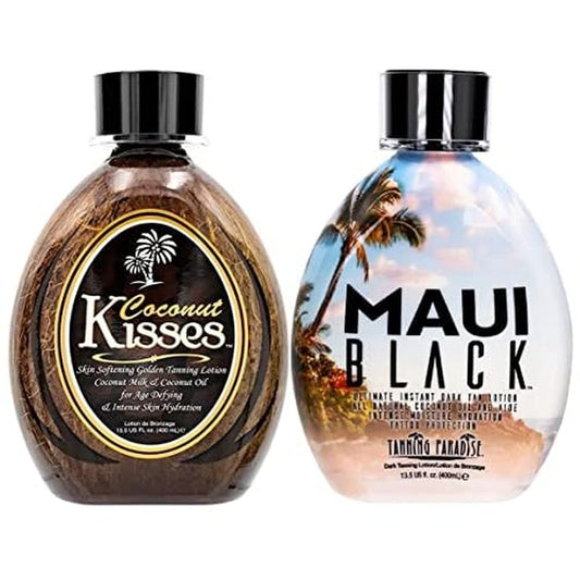 Ed Hardy Coconut Kisses Golden Tanning Lotion, 13.5 oz | BEST SELLERS | Tanning Paradise MAUI BLACK Tanning Lotion | Coconut Oil | Age-Defying | Tattoo Protecting Formula | Ultra Hydrating Dark Tanning Lotion, 13.5oz