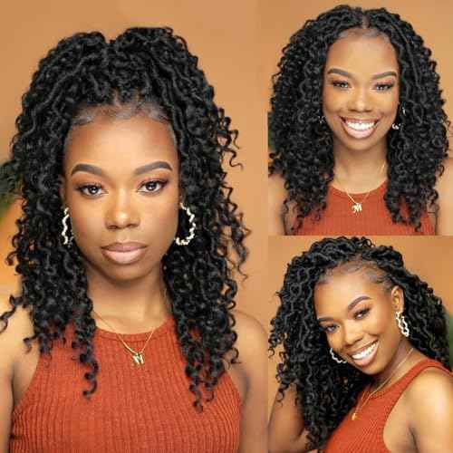 Goddess Locs Crochet Hair 12 Inch Faux Locs Crochet Hair 6 Packs Pre Looped Crochet Hair for Black Women, Boho Crochet Locs with Curly Ends 1B