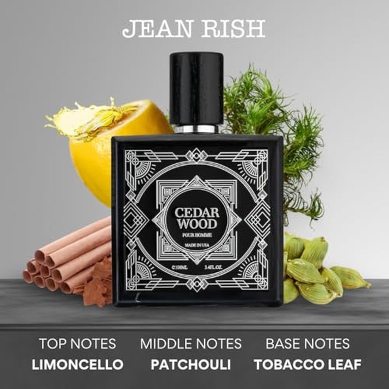Jean Rish Cedar Wood Eau De Toilette - Perfume for Men (3.4 Fl Oz / 100ml) with Limoncello, Patchouli & Tobacco Notes - Long Lasting and Luxury Fragrance