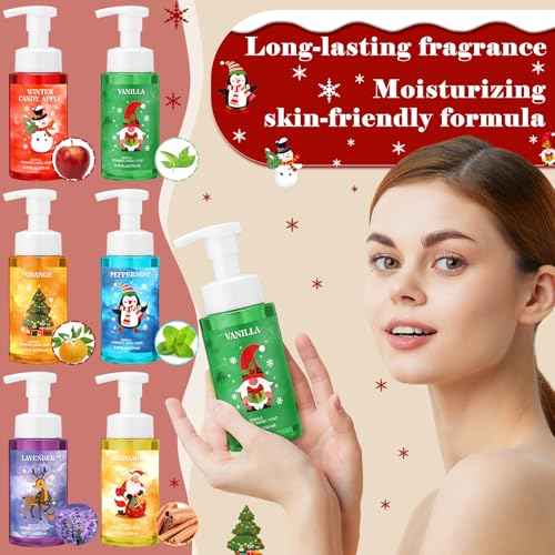 6 Pack Gentle Foaming Hand Soap Skin with Pump Care with Essential Oils Moisturizing Liquid Hand Wash for Kitchen Bathroom Students Teacher Staff Gift 8.75 Fl. oz (6 Colors,Christmas)