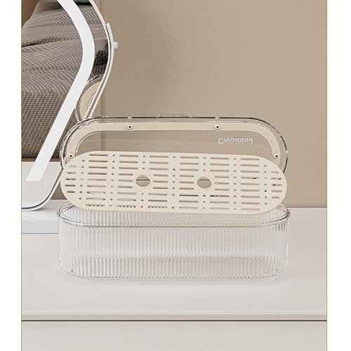 Makeup Brush Holder Organizer Clear Acrylic Makeup Sponges Organizer,Cosmetic Storage Case with Lid Display Case for Vanity (Brush Organizer)