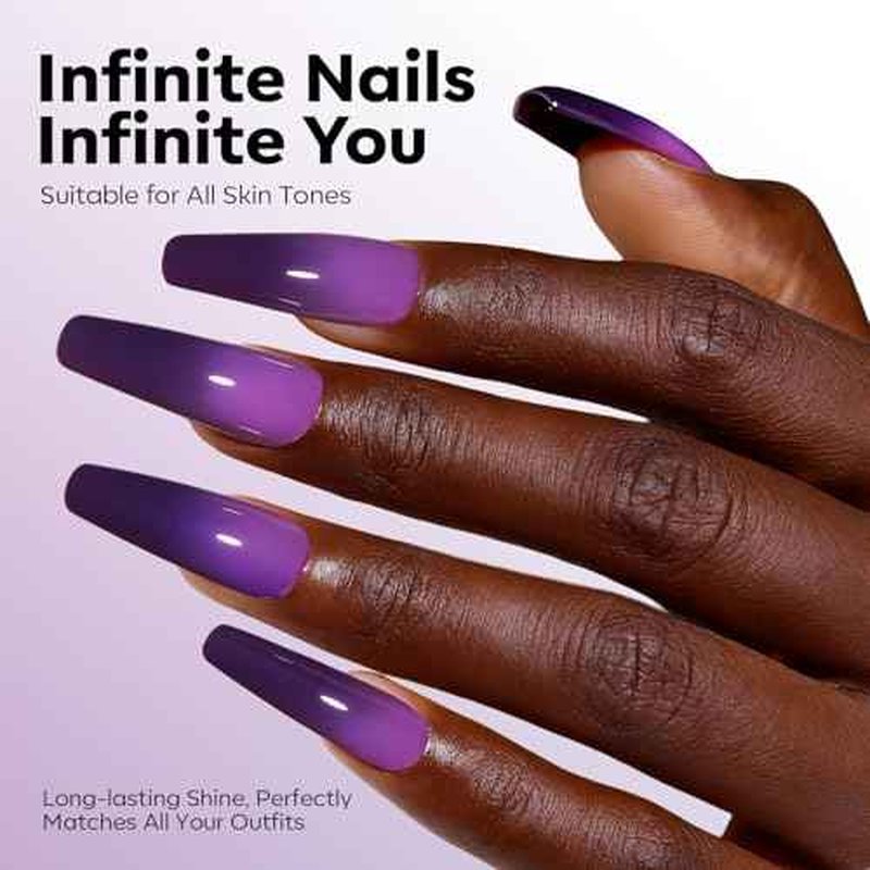 modelones Black Purple Gel Nail Polish Color Dark Purple Changing Black Mood Temperature Change Nail Polish Gel Soak Off Nail Art DIY Salon Manicure Holiday Gift for Girls Women 15 ML