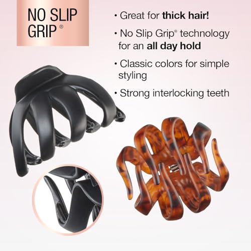 Scunci by Conair jaw claw clips - hair accessories for women - claw clips for thick hair - claw clip - Octopus Clip - Tortoise Brown & Black - 2 Count