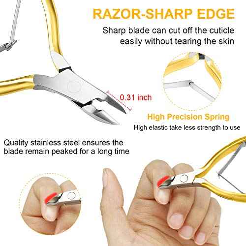 Mudder Acrylic Nail Clippers Kit False Nails Tips Cutter Professional Cuticle Trimmer Nipper Cutter Pusher Remover Stainless Steel Manicure Pedicure Art Tools Set Salon Home(Golden)