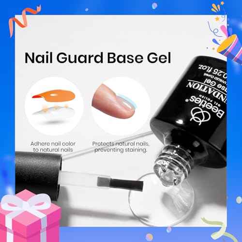 Beetles 2Pcs No Wipe Gel Top Coat and Base Coat Set, High Gloss Clear Long Lasting Base and Top Coat, Soak Off Nail Art DIY at Home