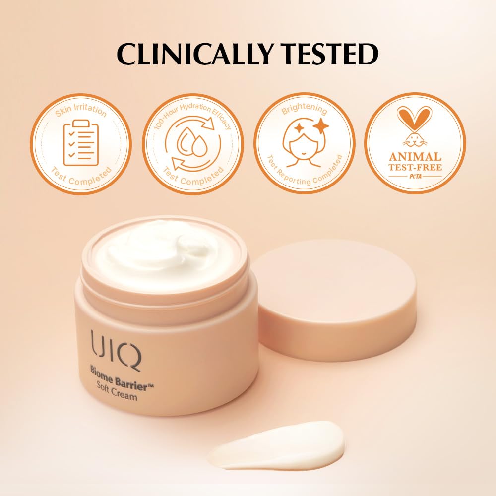 UIQ Biome Barrier Soft Cream, 100-Hour Lasting Hydration Face Moisturizer, Non-Sticky Barrier Repair for Glass Skin, 60ml / 2.02 fl.oz