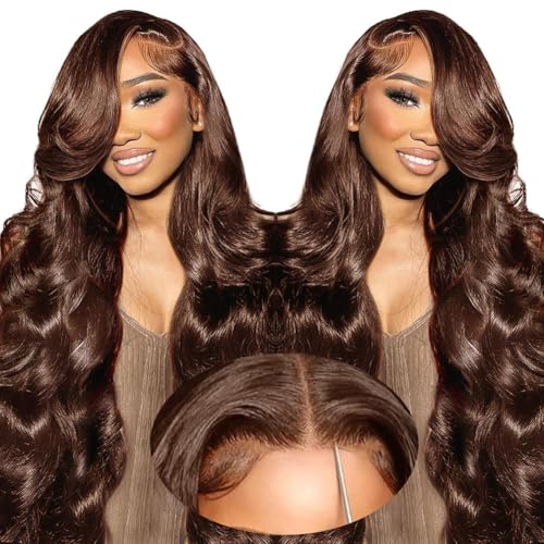 SFD 30Inch Chocolate Brown Glueless Wigs Human Hair Pre Plucked Pre Cut 200% Density Wear And Go Glueless Brown Human Hair Wig 7x5 Lace Body Wave Lace Wig