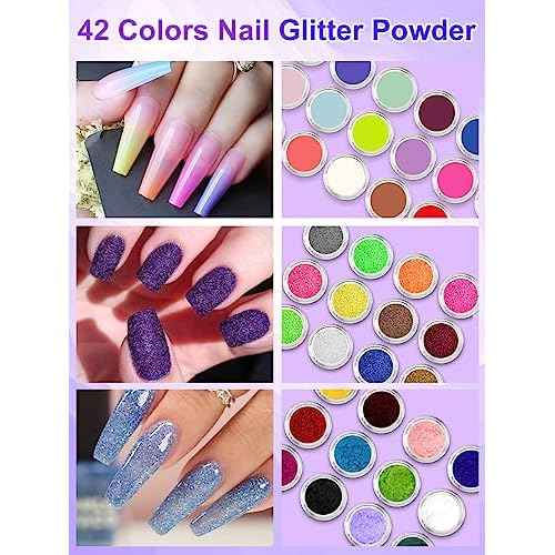 Quaferen Professional Acrylic Nail Kit for Beginners - 42 Colors Glitter Powder, Liquid, UV Light, Drill, Practice Finger Nail Bag Organizer Case