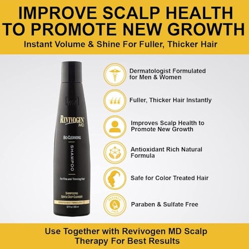 Revivogen MD Bio-Cleansing Shampoo for Thinning Hair, DHT Blocker Shampoo, Hair Loss Shampoo, Shampoo Thinning Hair, Soothes Scalp, Routine Shampoo for Women/Men Hair Loss, Hair Shampoo, 12oz, 2pk