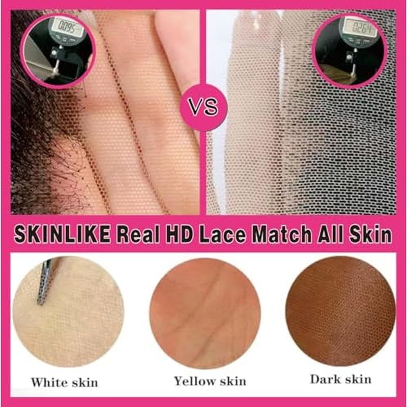 NIKISS HD Lace Closure 2x6 Body Wave Virgin Human Hair Closure 0.095mm Ultra-thin Invisible Lace Pre Plucked Hairline Single Knot Natural Color 18 Inch