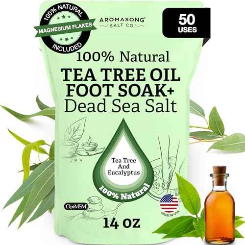 Aromasong Tea Tree Foot Soak with Magnesium Flakes and Dead Sea Foot Soaking Salts - Pedicure Tea Tree oil foot Soak for Dry Cracked Feet-Athlete's Callus Remover- Eliminates Odor- Packaging may vary