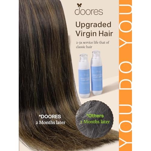 DOORES Tape in Hair Extensions, Balayage Dark Brown to Chestnut Brown 25g 10pcs 18 Inch Remy Straight Hair Skin Weft