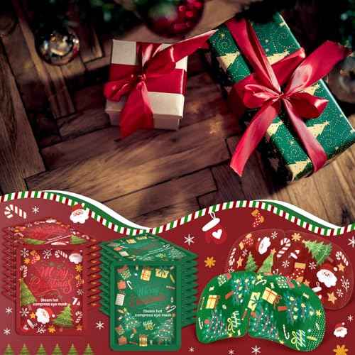 Bonuci 30 Pcs Christmas Steam Eye Masks Bulk for Dry Eyes Disposable Heating Eye Mask for Spa Sleep Warm Compress Stress Dark Circle Relief Puffiness and Relaxation Gifts Christmas Stocking Stuffer