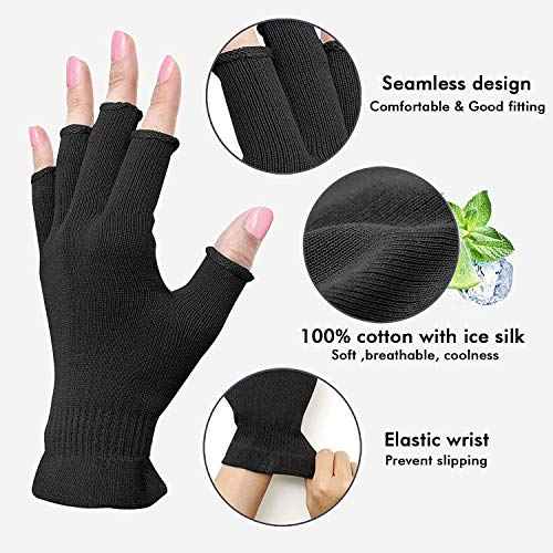 MIG4U 3 Pairs Fingerless Moisturizing Gloves, Half Finger Touchscreen Beauty Glove for Eczema, SPA, Dry Hands, Skin Treatment, Summer Sun UV Protection (S/M, Black-3pairs)