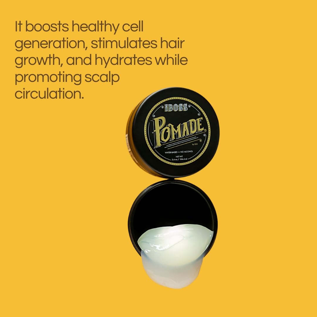 Rev320 iBOSS Water-Based Pomade for Men Strong Hold & Slick Shine, Free of Alcohol, Sulfates, & Parabens, 3.6 oz, Vegan & Cruelty-Free Hair Pomade Men