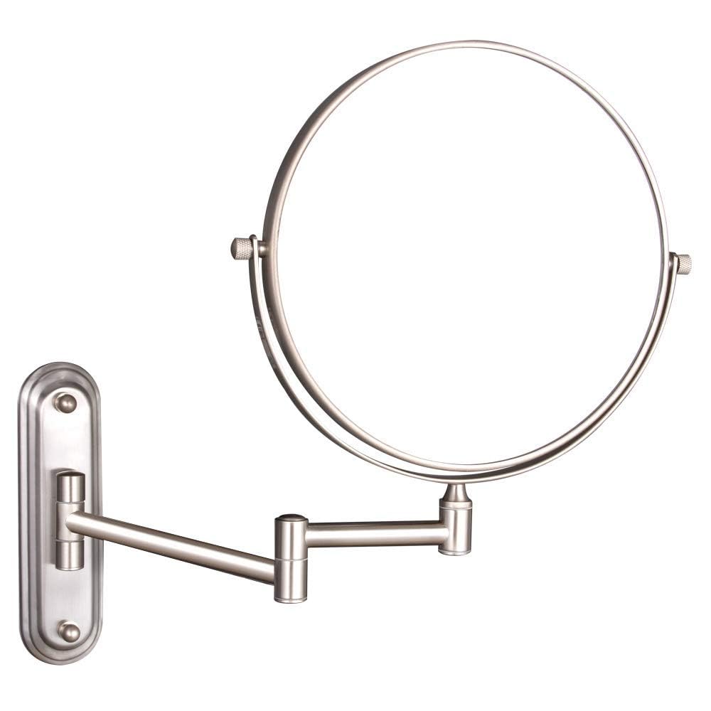 Gecious Wall Mounted Makeup Mirror Nickel, Double Sided with 10X Magnification,Wall Mount Vanity Mirror for Bathroom, 360 Swivel