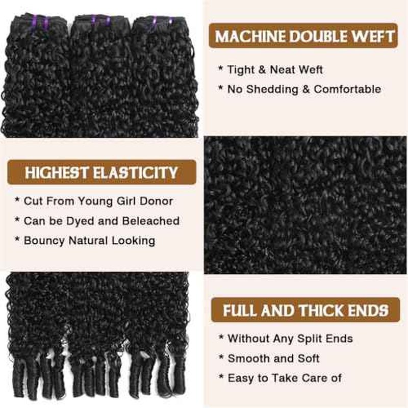 3C4A Burmese Curly Bundles Human Hair 16 18 20 22 Inch 12A Unprocessed Virgin Human Hair Water Wave Bundles with Spiral End Quick Weave Remy Hair Natural Color for Women