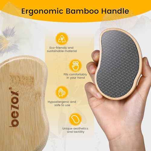 BEZOX Nano-Glass Pumice Stone for Feet Dead Skin, Eco-Friendly Pedicure Foot File Callus Remover - Bamboo Handle