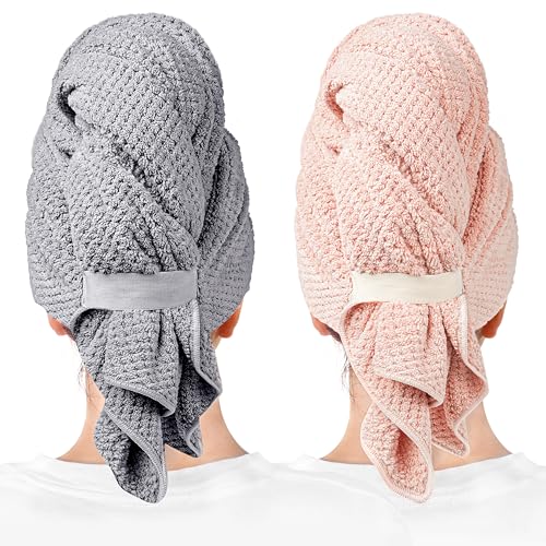 2 Packs Large Microfiber Hair Towels for Women, Super Absorbent & Quick Dry Hair Towel Wrap for Curly Hair Long & Short Hair- Anti-Frizz Hair Turbans for Wet Hair - 27.5''*39.4''