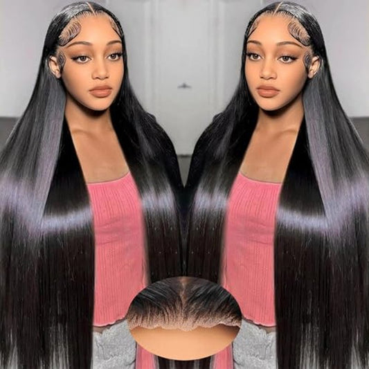 24 Inch Straight Glueless Wigs Human Hair Pre Plucked Pre Cut 9X6 HD Clouser Lace Front Wigs 220% Density Straight Human Hair Wigs for Black Women