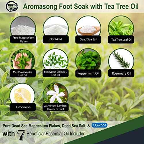 Aromasong Tea Tree Foot Soak with Magnesium Flakes and Dead Sea Foot Soaking Salts - Pedicure Tea Tree oil foot Soak for Dry Cracked Feet-Athlete's Callus Remover- Eliminates Odor- Packaging may vary