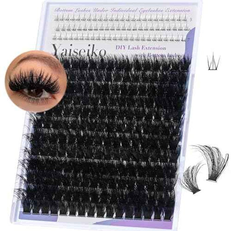 Lash Clusters with Bottom Lashes Thick 200D Volume Individual Lashes 12-25mm Wispy Eyelash Clusters D Curl Cluster Eyelash Extensions 264pcs DIY Lash Extension for Beginners