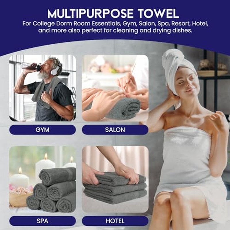 Linteum Textile Supply Premium Hair Drying Towels 100% Ring Spun Cotton Hair Towel for Women, Men, Kids 20x40 inches Quick Dry Salon Towels Hand Towel for Gym, Hair Care, Spa [Pack of 12] 2.5 lb Grey